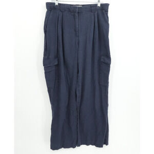 Abercombie Fitch Pants Womens Medium Blue Cargo Linen Blend Ultra Wide Leg